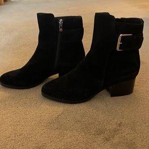 NWT VIA SPIGA black suede boots with silver buckle and inside zipper Size 7M